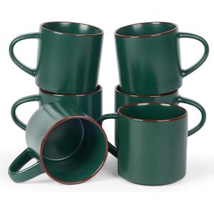 famiware Coffee Mugs Set of 6, Nebula 14oz Coffee Mugs, Ceramic Cup Set with Handle for Latte, Tea, Milk, Cappuccino, Cocoa, Dark Green