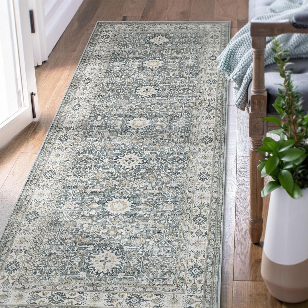 jinchan Runner Rug 3x7 Washable Hallway Rug Distressed Gray Multi Vintage Floral Runner Kitchen Floor Cover Indoor Mat Retro Entryway Living Room Bedroom Office Farmhouse Grey