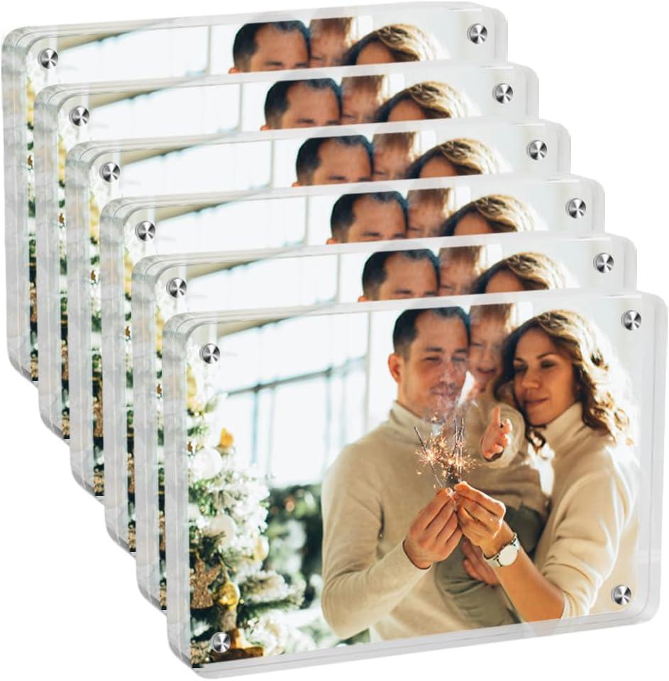 Magnetic Picture Frames for Refrigerator 4x6, 6 Pack Double-Sided Frames Clear Refrigerator Magnetic Frame, 4x6 Acrylic Picture Frame No Residue Picture Frame Desktop Display Gift Ideal