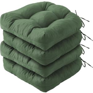 Outdoor Chair Cushions Set of 4, Patio Chair Cushions with Ties, 19x19+5 Tufted Outdoor Seat Cushions, Waterproof Patio Furniture Cushions, Outdoor Dining Chair Pads, Forest Green