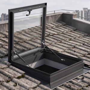 Gisafai Skylight Roof Window Tempered Glass Security Lighting Well Window Flush Mount Roof Access Hatch Basement Lighting Venting Deck Viewing Cover for Sunroom Garage, 23.6 Inch