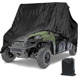 Indeed BUY Waterproof UTV Cover,Heavy Duty Oxford Cloth for Polaris RZR Yamaha Can-Am Defender Kawasaki Ranger Cover 2-4 Passenger Black Protects 4 Wheeler Integrated Trailer System, 115" x 60" x 75"
