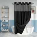 River Dream Long No Hook Slub Textured Shower Curtain with Snap-in PEVA Liner Set - 71" x 80"(78"), Hotel Style with See Through Top Window, Black Fabric Curtain & Waterproof Liner, Black, 71x80