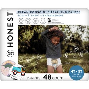 The Honest Company Clean Conscious Training Pants for Sensitive Skin, Hypoallergenic, Fragrance-Free, Rompin' & Stompin' Diggin' It, Size 4T/5T (38 lbs), 48 Count