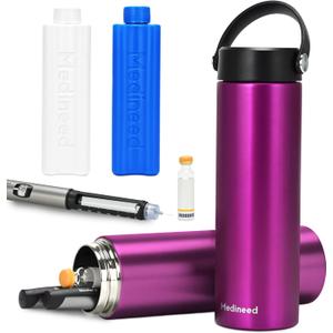 Medineed Insulin Cooler Travel Case TSA Approved, Portable Medication Cooler with Ice Packs, Refrigerated Diabetes Travel Organizer for 1-4 Pens and Diabetic Supplies (Purple)