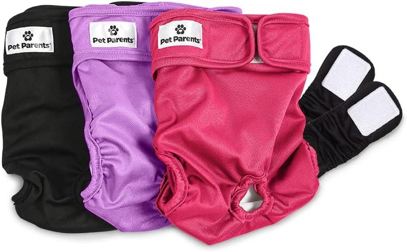 Pet Parents Washable Dog Diapers (3pack) + Extendrs of Durable Doggie Diapers, Premium Dog Diapers Female (Medium, Princess)