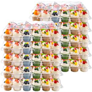 Count of 24 Cupcake Containers Pack of 10 Cupcake Holders with Detachable Tall Dome Lids Clear Plastic Stackable Cupcake Boxes for 240 Cupcakes, BPA Free, Standard Size