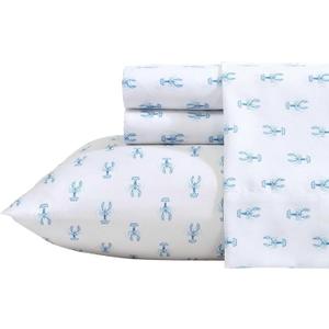 Nautica - Sheet Set, Breathable & Cooling Microfiber Bedding with Matching Pillowcase, Deep Pocket, Fully Elasticized (Nantucket Lobster Ocean Breeze Blue, Twin)