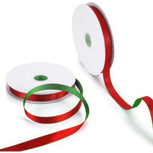 2 Pcs Total 60 Yards 0.5 Inch Red and Green Christmas Ribbon for Gift Wrapping Double Sided Satin Ribbon Two-Tone Double Faced for Xmas, Wedding, Birthday, Gift Wrapping Holiday Party Decor