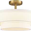 DAYCENT Modern Gold Semi Flush Mount Ceiling Light with Drum Shade 3000K/4500K/5500K LED Flush Mount Drum Lamp Brass Ceiling Light Fixtures for Hallway Bedroom Kitchen Living Room, 30W