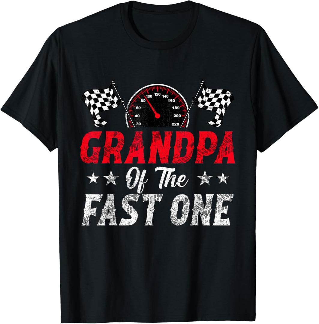 Grandpa Of The Fast One 1st Birthday Racing Car Family T-Shirt, 3XL 