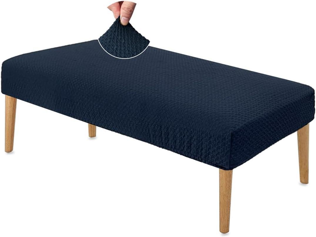 NeColorLife Dining Bench Cover Stretch Jacquard Fabric Thick Cushion Protector for Living Room,Bedroom,Medium Size,Navy Blue