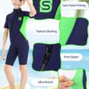 Kids Wetsuit, 2mm Girls Boys Shorty Wetsuits, Thermal Neoprene Swimsuit Warm Sun Protection Front Zip Ultra Stretch Diving Suit Child's Wetsuit for Watersport,  Green, 6