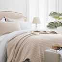 SunStyle Home Queen Quilt Bedding Set Beige, Lightweight Comforter Bedspread Blanket Full Queen Size Quilt, Durable Quilted Stitching Coverlet with 2 Pillow Shams Diamond Pattern All Seasons 3pcs
