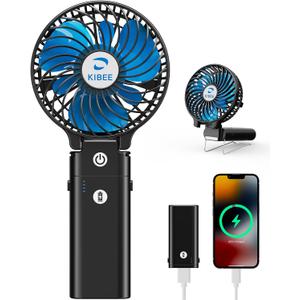 Portable Handheld Fan, 5200mAh Rechargeable Fan with Power Bank, Up to 20H Runtime, 180° Foldable Mini Fan, 3-Speed Strong Airflow Personal Fan for Travel, Concert, Cruise, Camping