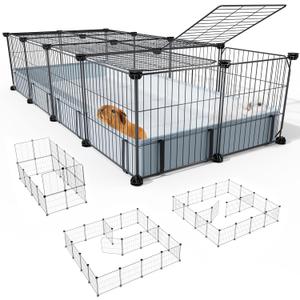 BUCATSTATE 20 Panels Guinea Pig Cages, Rabbit Cage Indoor with Waterproof Mat, Small Animal Playpen with Door for Guinea Pigs, Bunny, Hedgehogs, Chickens, Chinchillas (56" L x 24" W x 12" H)