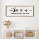 This is us Wall Decor Sign 32'' x 12'' Large Master Bedroom Home Life Story Wood Framed Vintage Family Sign Rustic Plaque Living Room Minimalist Farmhouse Hanging Wall Art (Wood)
