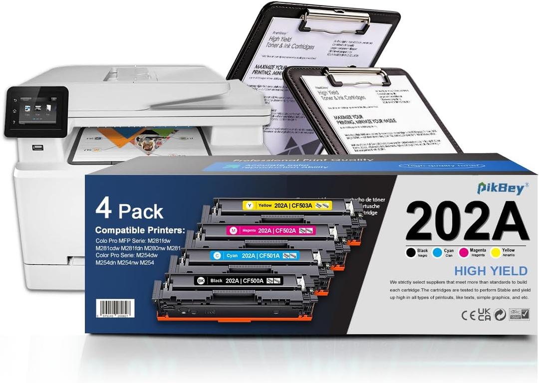 202A Toner Cartridges High Yield Replacement for HP 202A Ink CF500A Compaitble for Color Laser Pro MFP M280nw M281fdn M281fdw M281cdw M254nw M254dw M254dn Printer 4-Pack(BK/C/Y/M)