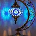 Baquler Turkish Mosaic Moon Lamp - Handmade Stained Glass Table Lamp with Metal Crescent Base, Bohemian Moroccan Bedside Night Light for Bedroom Living Room Decor, Unique Gift(Vintage Style)