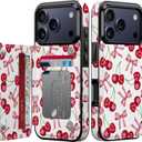 FUNMIKO for iPhone 17 Pro Max Wallet Case with Card Holder, RFID-Blocking, Military-Grade Drop Protection & Floral Animal Design, Magnetic Closure with Leather Kickstand - Cherry and Bows