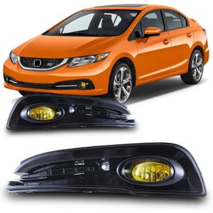Fog Lights for Honda Civic Sedan 4-Door 2013 2014 2015 with H11 12V55W Halogen Bulbs Fog Lights Assembly with Wiring Kit & Switch-1 Pair (Yellow Glass Lens)