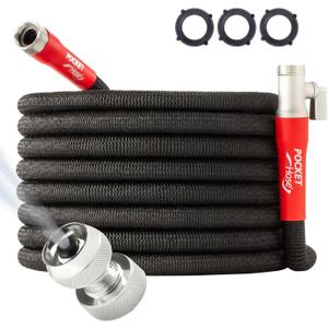 Pocket Hose 100 FT Silver Bullet 2.0 Expandable Garden Hose w/Turbo Shot Nozzle, AS SEEN ON TV, Lead-Free, Solid Aluminum Connectors, Easy On/Off Valve, Kink-Free, Leak-Proof