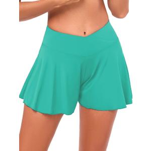 Women's Swim Shorts Bathing Suit Shorts High Waisted Bikini Bottoms Swimsuit Board Short Tankini Swimwear Bottoms (Blue, L)
