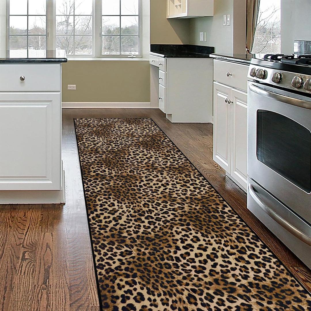 Leopard Rug 2x8 Modern Print Hallway Runner Rug with Rubber Backing Washable Non-Slip Runner Rugs for Bedroom Kitchen Living Room Indoor Decor2x8ft,Brown