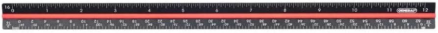 General Tools 12 Aluminum Triangular Architect Scale w/ Color Coded Grooves, Black