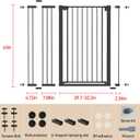 43 inch Tall Safety Dog Gate Adjustable 29.7-45.2inch Extra-Wide Metal Pet Gate Drill-Free Pressure-Mount Installation kit Self-Closing Cat Gate for Stairwells、Doorways（Black）