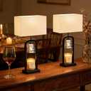 PoKat Bedside Table Lamps with Candle Warmer & Timer for Bedroom, Farmhouse Lamps Set of 2 for Night Stands, 21.5'' Bedroom Lamps Decor for Living Room, Side Table, Hallway, Bulbs Included, Black