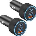 USB C Car Charger, 3-Port 67W Dual USBC & USB-A Car Phone Accessories Fast Power Adapter Cargador Carro PD/QC Cigarette Lighter for iPhone 17/16/15, iPad, Samsung Galaxy S25/S24, Android, 2-Pack