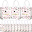 Supervitae 24 Pack Pink Graduation Floral Gift Bags Medium Congrats Grad Wildflower Party Favor Bags Reusable Totes Non Woven Goodie Totes for High Graduation Grad Family Travel(9.8" x 7.9" x 3.9")