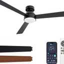 VOLISUN Ceiling Fans with Lights Flush Mount, 52 inch Low Profile Ceiling Fan with Light and Remote, Queit & Reversible Motor,3CCT, Dimmable, Black Modern Ceilings Fans for Bedroom, Living Room