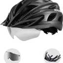 ROCKBROS Bike Helmet for Adult Men Women with Suggested Fit 58-65cm, Detachable Magnetic Goggles & Sun Visor, Lightweight with Adjustable Side and Chin Strap, Suitable for Myopia Glasses (Black (58-62cm))