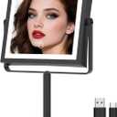 Ruacq Vanity Mirror with Lights, Height & Brightness Adjustable, Rechargeable 4000mAh Lighted Makeup Mirror with Magnification 1X/10X, 3 Color Lights & 360 Rotation (Matte Black-Table)