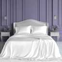 SLEEP SANCTUARY Satin Sheets King Size  4 Piece Luxury Silky Bed Set, Softer Than Silk, 15" Deep Pocket, Cooling & Wrinkle-Free, Moisture-Wicking & Breathable for Hair & Skin (White)