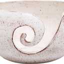MyGift Cream Ceramic Tangle-Free Yarn Ball Bowl, Rustic Handcrafted Knitting Crochet Bowl with Cut Out Swirl