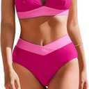 AI'MAGE High Waisted Bikini Set for Women Tummy Control Women's 2 Piece Bathing Suit V Neck Sexy Color Block Swimsuit 2025