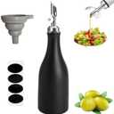 Ceramic Olive Oil Bottle Dispenser,10 Oz Large Capacity Oil and Vinegar Dispensing Bottle White Opaque Cruet with Stainless Steel Spout Kitchen Container for Coffee Syrups (Black)