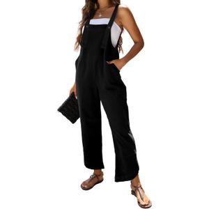 Omoone Women Sleeveless Straps Baggy Jumpsuit Overalls Casual Summer Bib Rompers Pockets (Medium, Black)
