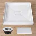 GETPRO Shower Base 34 in. D x 34 in. W Center Drain Single Threshold Shower Pan With Non-Slip Textured Surface, White Acrylic Shower Floor Base for Bathroom with Drain and White Cover Included