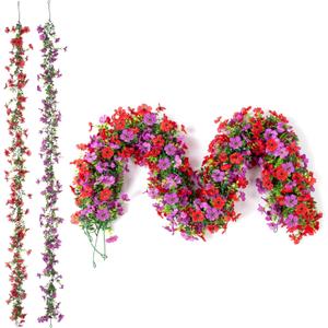 Artificial Flowers Garland Ivy, 4 Pack 5.9 FT Spring Summer Decorations UV Resistant Fake Daisy Floral Vine Silk Hanging Flower for Home Garden Wedding Decor Photo Booth Backdrop(Red Purple)