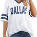 Women Jersey Shirts Football V Neck Shirt Game Day Season Tops Short Sleeve Tee
