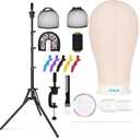 Beauty Star 63inch Tall Wig Stand Tripod with 22inch Mannequin Head, Canvas Block Wig Head Included Adjustable Holder and Wig Caps Kit for Multiple wigs, Perfect for Making Wigs, Display Styling (Off White)