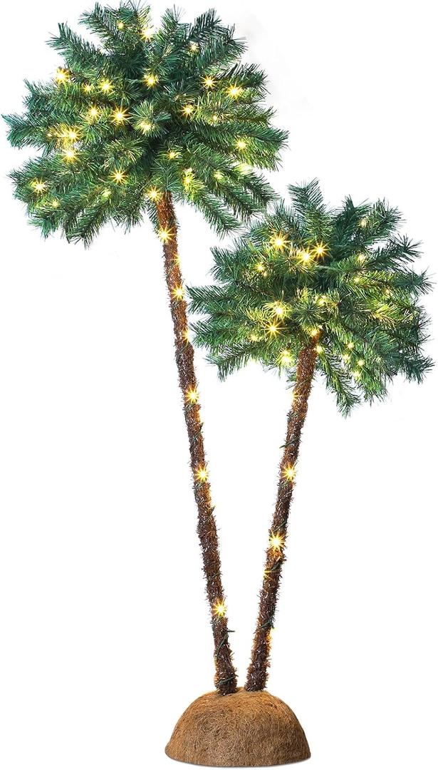 DAMEING 6' 5' Palm Tree Christmas Tree, Pre-Lit Artificial Xmas Tree Lights Light Up LED Fake Decorations Decor for Indoor Inside Party, Home, Office, Holiday Decor