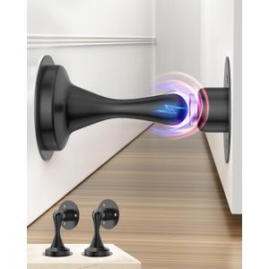 Door Stoppers Magnetic Door Catch - 2 Pack Stainless Steel Heavy Duty Door Stops for Bottom of Door, Wall & Floor Mounting No-Drill Strong Adhesive & Screws, Strong Door Holder to Keep Door Open