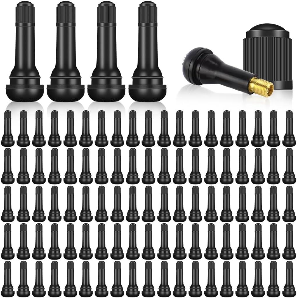 Mandark 100PCS Car TR413 Tire Valve Stems, Rubber Snap-in Automotive Valve Stems, Vehicle 0.453 Inch Tubeless Rim Holes Valve Stem Replacement Accessories, Universal for RV, SUV, Truck