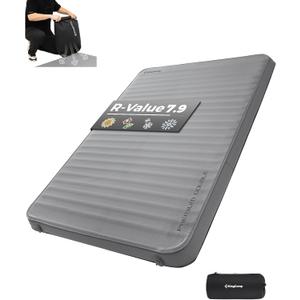 KingCamp Self Inflating Sleeping Pad, R 7.9 Air & Foam Camping Mattress 2 Person, 3" Thick Full Size Double Sleeping Pad with Pump Sack for Camp Tent Outdoor Car, PVC Free (Grey)