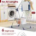 Sakugi Clothes Drying Rack with Height-Adjustable Wings, Metal Foldable Laundry Dryer Stand for Clothing & Bedding, Free-Standing Collapsible for Indoor & Outdoor Use, 55.5" L × 22.8" W, Silver Blue